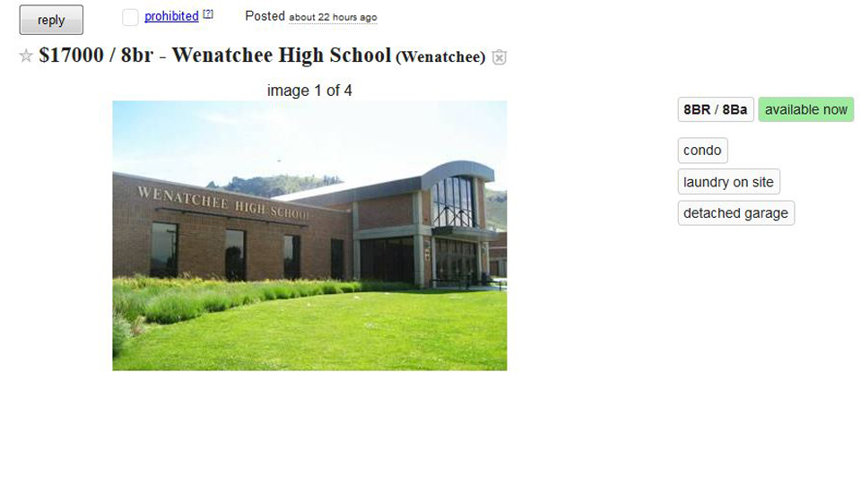 Wenatchee High listed on Craigslist for 17K in epic prank