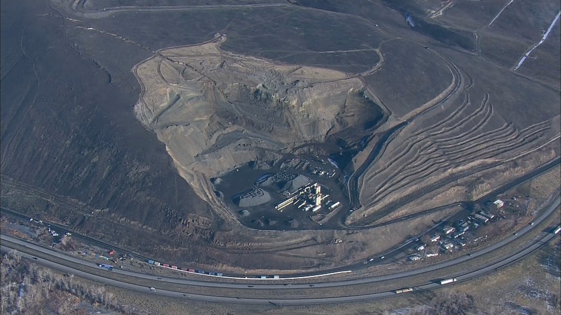 One possibility as to what's behind the landslide at Rattlesnake Ridge is the quarry at the base of the hill. Geologists say it could undermine the "toe" of the slope. (Credit: KING)